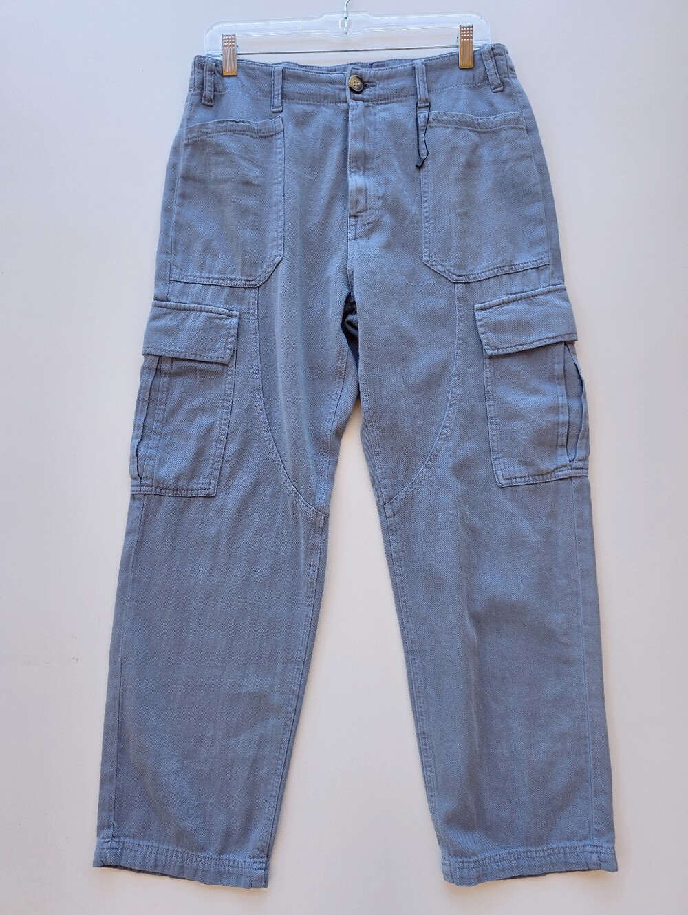 Zara NWOT Dusty Blue Cotton Wide Leg Cargo Pants